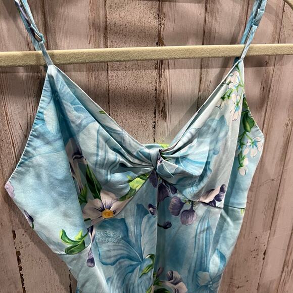 90s Victoria’s Secret Silk Blue Tropical Floral Vintage Chemise Slip Dress Small - Picture 3 of 7